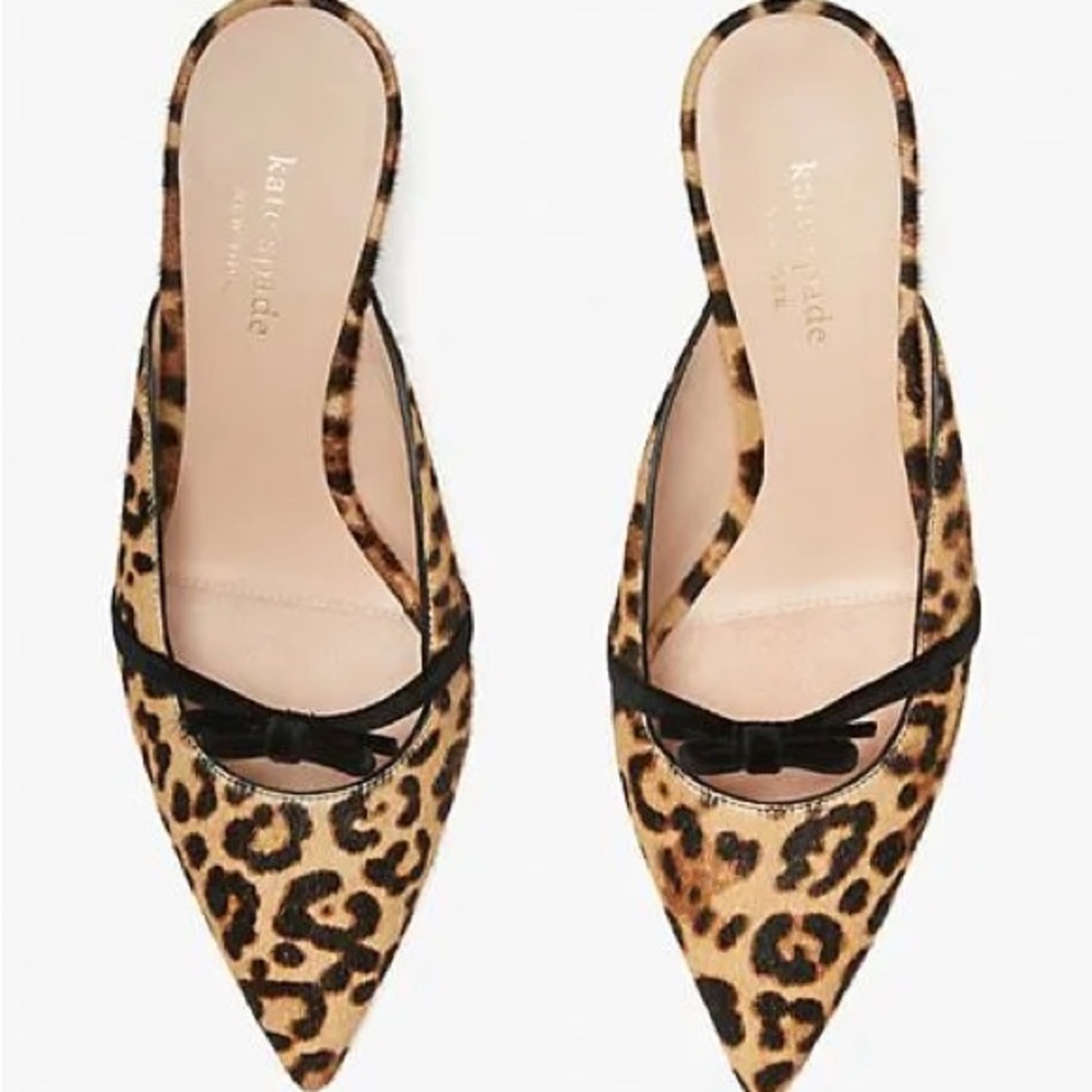 Kate Spade Leopard Print Mules with Black Bow - Picture 3 of 9